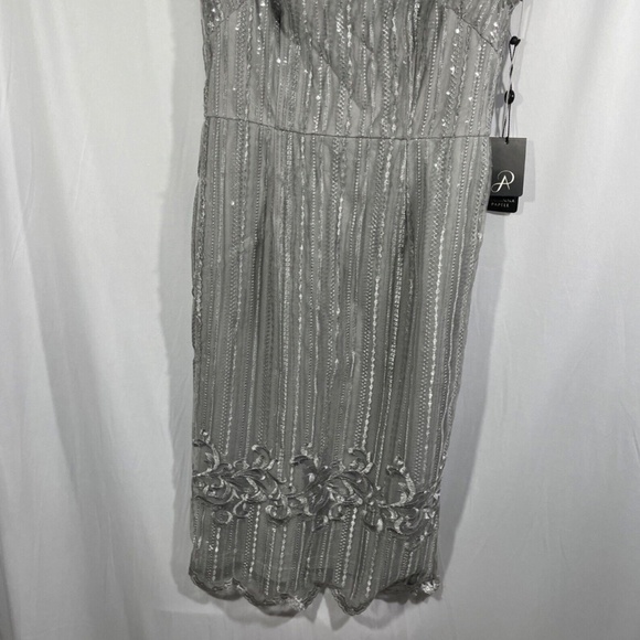 NWT Adrianna Papell [ 2 ]‎ Embroidered Sequin Sheath Dress in Silver - Picture 10 of 12